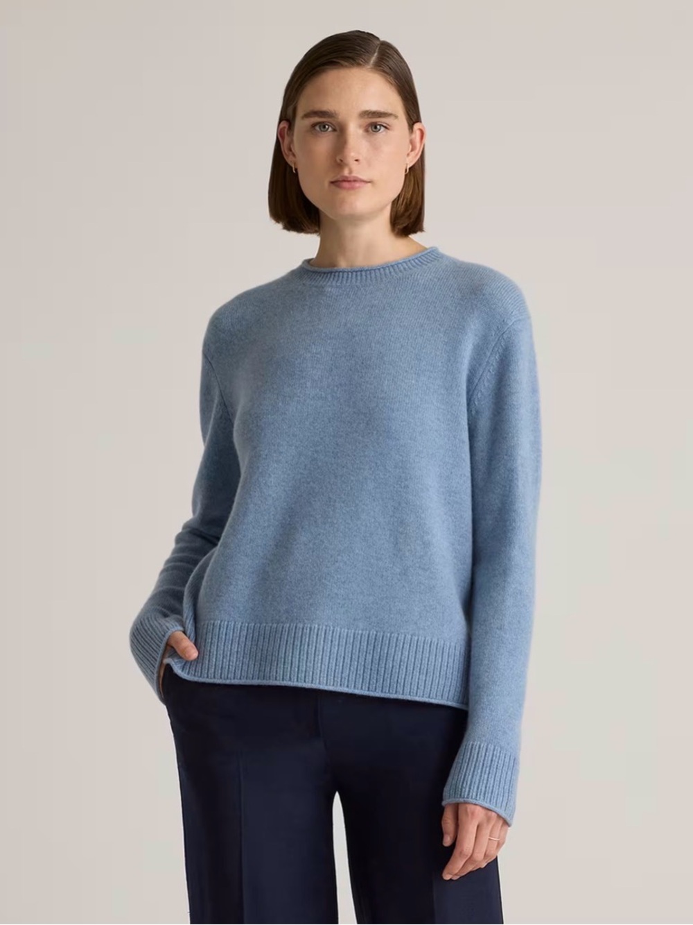 Quince Mongolian Cashmere Boxy Crewneck Sweater in Faded Denim Size L